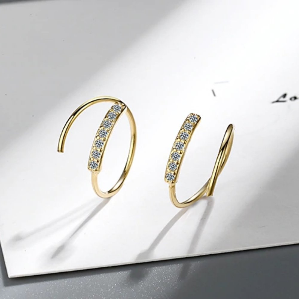 NEW 925 Sterling Silver Pave Diamond Hoop Earrings - Picture 7 of 9